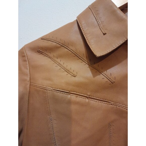 Womens Western Cowgirl Feminine Ruffle Hem Tailored Fit Sz Small Leather Jacket - Picture 4 of 10